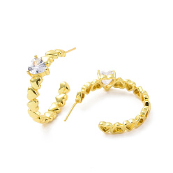 Настоящее золото 18K Серьги-гвоздики из латуни с микропаве из кубического циркония, долговечные гальванические формы c с серьгой в форме сердца для женщин, без кадмия и без свинца, реальный 18 k позолоченный, 25.5x27x7 мм, штифты : 0.6 мм