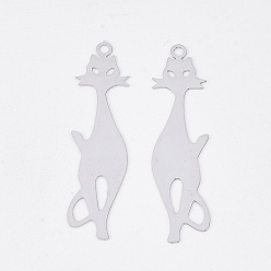 Платина Кулоны с котятами из латуни, гравированные металлические украшения, долговечный, силуэт кота, платина, 35.5x9x0.3 мм, отверстие : 1.5 мм