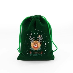 Олень 50шт. Рождественские бархатные подарочные пакеты на шнурке, прямоугольные, олень, 12x9 см