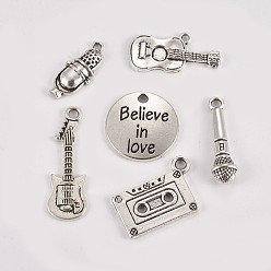 Античное Серебро Сплавочные подвески тибетского стиля, смешать формы, античное серебро, 20~32.5x7~16x2~5 мм, отверстия : 1.5~2.5 mm , 6 шт / комплект