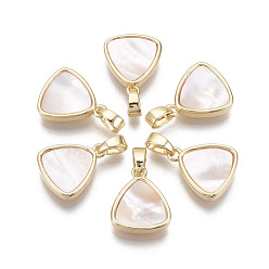 Seashell Color Brass Charms, with Freshwater Shell, Nickel Free, Real 18k Gold Plated, Triangle, Seashell Color, 14x11.5x3mm, Hole: 2x4mm