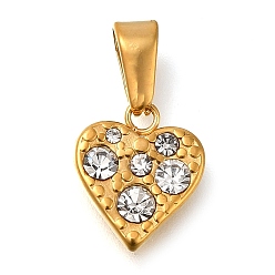 Золотой Ионное покрытие (ip) 304 подвески из нержавеющей стали со стразами, сердце прелести, золотые, 11x9.5x2.5 мм, отверстие : 5.5x2 мм