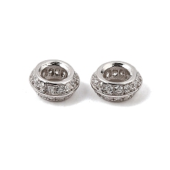 Real Platinum Plated 925 Sterling Silver Micro Pave Clear Cubic Zirconia Spacer Beads, Rack Plating, Long-Lasting Plated, Rondelle, Rhodium Plated, Real Platinum Plated, 5.5~6x2.5mm, Hole: 2.5~3mm