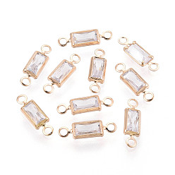 Light Gold Латунные подвески-звенья/соединители с прозрачными кубическими циркониями, прямоугольные, золотой свет, 10.5x3x1.5 мм, отверстие : 1.2 мм