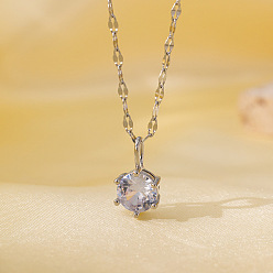 Плоский Круглый Ожерелья с подвеской из латуни и прозрачного циркония для женщин, платина, плоско-круглые, 15.75 дюйм (40 см), Кулон : 16x9 мм