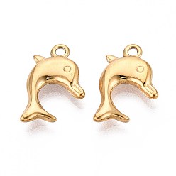 Настоящее золото 18K 304 подвески из нержавеющей стали, дельфин, ионное покрытие (ip), реальный 18 k позолоченный, 18x12.5x3 мм, отверстие : 1.8 мм