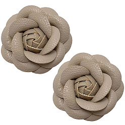 Tan Imitation Leather Shoe Buckle Clips with Iron Clip, Shoe Decorations, Flower, Tan, 65x65mm