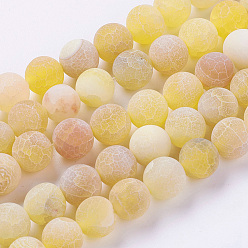 Orange Natural Weathered Agate Beads Strands, Dyed, Frosted, Round, Orange, 8mm, Hole: 1mm, about 46pcs/strand, 14~15 inch