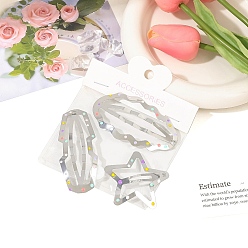 Платина Заколка для волос из сплава, для девочек, платина, 55~80x15~45 мм, 3 шт / комплект