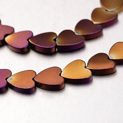 С Фиолетовым Покрытием Гальванизировать немагнитных синтетический гематит нитей бисера, сердце, с фиолетовым покрытием, 10x10x2 мм, отверстие : 1 мм, около 47 шт / нитка, 15.7 дюйм