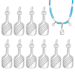 Platinum 10Pcs Brass Pendants, Pickleball Racket Charms, with Jump Ring, Platinum, 20x8.5x1.5mm, Hole: 3mm
