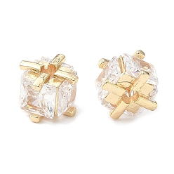 Золотой Латунные шарики циркония кубической, долговечный, кубические, золотые, 6.5x8.5x8.5 мм, отверстие : 2 мм