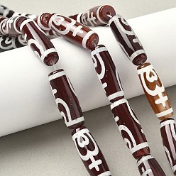 Nectar Bottle Pattern Нити бусин дзи в форме риса в тибетском стиле, природных бисера агат, окрашенная и подогревом, седло коричневый, образец бутылки нектара, 29~30x9.5~10.5 мм, отверстие : 2~3 мм, около 10 шт / нитка, 11.38~11.61'' (28.9~29.5 см)