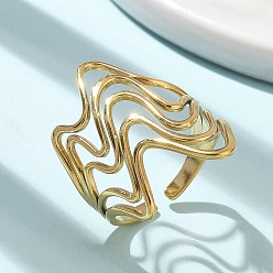 Настоящее золото 18K Ионное покрытие (ip) 304 открытое манжетное кольцо из нержавеющей стали для женщин, реальный 18 k позолоченный, 27 мм, регулируемый