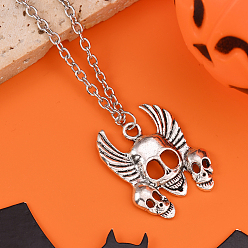 Skull Ожерелья с подвеской из темно-красной эмали для Хэллоуина для мужчин, женщин и детей, античное серебро, череп, 16.93 дюйм (43 см)