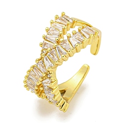 Настоящее золото 18K Покрытие стойки латунь микро паве цирконий открытые манжеты кольца, кольца крест-накрест для женщин, долговечный, без кадмия и без свинца, реальный 18 k позолоченный, 11 мм