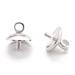 Посеребрённый Латунный кубок жемчужный колышек, за половину пробурено бисера, долговечный, 925 серебро покрытием, 8.5x8 мм, отверстие : 2 мм, штифты : 1 мм