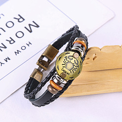 Рак Браслеты из искусственной кожи с тройным слоем из нескольких нитей, плоские круглые браслеты из сплава в виде созвездия для мужчин и женщин, рак, 7-1/8 дюйм (18 см)