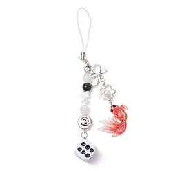 Красный 2шт. акриловые драгоценные пластиковые ремешки для телефонов, золотая рыбка, игральная кость, красные, 150 мм