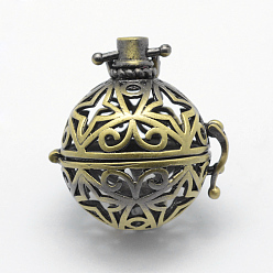 Brushed Antique Bronze Brass Rack Plating Cage Pendants, For Chime Ball Pendant Necklaces Making, Lead Free & Cadmium Free, Round with Star, Brushed Antique Bronze, 30x28.5x24mm, Hole: 5.5x5.5mm, Inner: 20mm, Fit For 4mm Rhinestone
