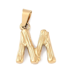 Letter M 304 Stainless Steel Pendants, Bamboo Style, Letter, Golden Color, Letter.M, 19x16x3mm, Hole: 3x7mm