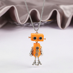 Темно-Оранжевый Ожерелья с подвесками в виде робота из сплава и дерева, Ожерелья с цепочкой из латуни, платина, темно-оранжевый, 23.62 дюйм (60 см)