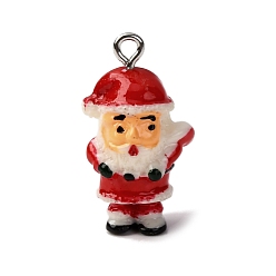 Santa Claus Рождественские подвески из непрозрачной смолы, с железной платиной петлей, Дед Мороз, 26x15x11 мм, отверстие : 2 мм