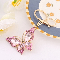 Light Rose Alloy Rhinestone Keychain, Butterfly, Light Rose, 11.5cm