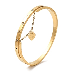 Золотой Регулируемое вакуумное покрытие 304 браслеты из нержавеющей стали, Браслеты со стразами в форме сердца для женщин, золотые, внутренний диаметр: 1-7/8x2-3/8 дюйм (4.9x5.9 см)