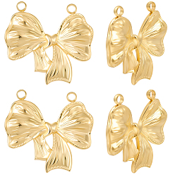 Настоящее золото 18K 8 шт. 304 подвески из нержавеющей стали, ионное покрытие (ip), очарование бантом, реальный 18 k позолоченный, 19x21x3 мм, отверстие : 1.4 мм