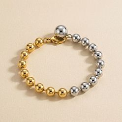 Golden & Stainless Steel Color Duo Tone 304 Stainless Steel Ball Charm Round Beaded Bracelets for Women, Golden & Stainless Steel Color, 7.87 inch(20cm)