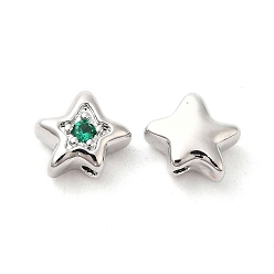 Grün Messing Zirkonia Perlen, Cadmiumfrei und Nickel frei und Bleifrei, Stern, Platin Farbe, grün, 7x8x4 mm, Bohrung: 1 mm