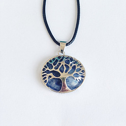 Содалитовое Ожерелья из сплава с натуральным содалитом и подвеской «дерево жизни», черные шнуровые ожерелья для женщин, платина