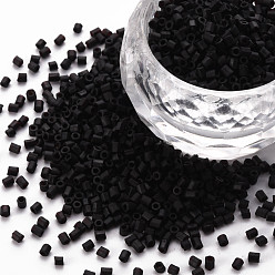 Black Glass Bugle Beads, Frosted Colours, Black, 2.5~3x2mm, Hole: 0.9mm, about 15000pcs/pound
