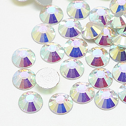 Crystal AB Flat Back Glass Rhinestone Cabochons, Back Plated, Half Round, Crystal AB, SS12, 3mm, about 1440pcs/bag