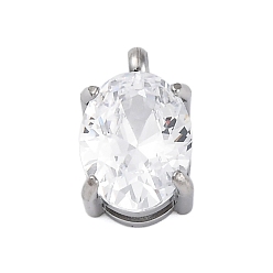 Нержавеющая Сталь Цвет 304 подвески из микро-паве из нержавеющей стали с фианитами, овальные, цвет нержавеющей стали, 10x6x4.5 мм, отверстие : 1.5 мм