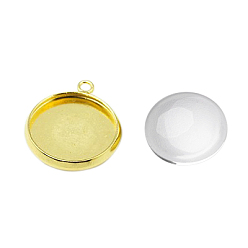 Золотой Наборы подвесные для приготовления, с латунными подвесными кабошонами и стеклянными кабошонами, плоско-круглые, золотые, лоток : 12 мм, 17x14x2 мм, отверстия: 1.5 mm, 11.5~12x4 mm