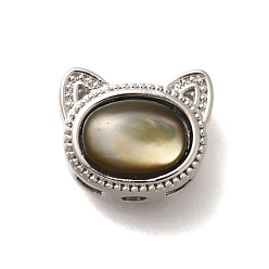 Платинированный Латунные многорядные звенья из натуральной черной ракушки, форма головы кошки, Реальная платина, 8.5x10x5.5 мм, отверстие : 1.6 мм