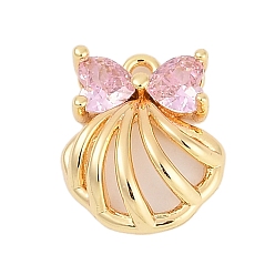Золотой Латунные микро проложить кубического циркония подвески, бантом, розовые, золотые, 13x11x3.5 мм, отверстие : 1.4 мм