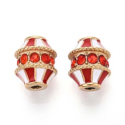 (123L) Белый крем непрозрачный блеск 304 из нержавеющей стали бусы, с эмалью и горный хрусталь, реальный 14 k позолоченный, баррель, огнеупорный кирпич, 10.5x8.5 мм, отверстие : 1.2~1.6 мм