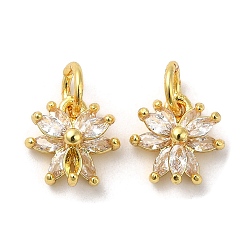 Golden Brass Cubic Zirconia Pendant, Long-Lasting Plated, Lead Free & Cadmium Free, Flower Charm, Golden, 11x10.5x5.5mm