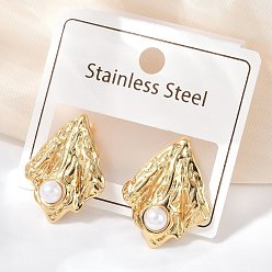 Rhombus 304 серьги-гвоздики из нержавеющей стали и АБС-пластика с жемчугом, реальный 18 k позолоченный, вакуумное покрытие pvd, ромб, 25x20 мм