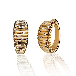 Textured Flat Латунные кубических серьги циркония обруч, золотые, текстурированная квартира, 15 мм