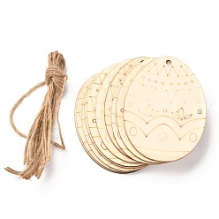 Others DIY Egg Shape Handmade Hollow Out Graffiti Wood, Easter Theme Pendant Decorations, Geometric Pattern, 8x6x0.2cm, Hole: 3.2mm, 10pcs/set