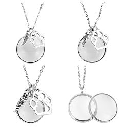 Нержавеющая Сталь Цвет 3 шт. 304 ожерелья с подвесками из нержавеющей стали, плоский круг с отпечатком крыла и лапы, с подвесками из сплава и стекла, цвет нержавеющей стали, 17.72 дюйм (45 см)