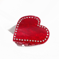 Красный Акриловые коготь заколки, со стразами, аксессуары для волос для женщин и девочек, сердце, красные, 97x58x57 мм