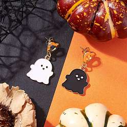 Золотой Литые эмаль болтаться серьги стержня, призрак с сердцем, нержавеющей стали, золотые, 34x17.5 мм