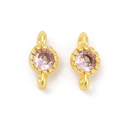 Pink Латунные плоские круглые подвески-соединители из кубического циркония, стойки покрытие, долговечный, золотые, розовые, 9x4.5~5x3 мм, отверстие : 1 мм