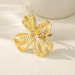 Золотой 304 открытые кольца манжеты из нержавеющей стали, цветок, золотые, внутренний диаметр: 18.6 мм