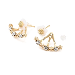Golden Alloy Glass Rhinestone Stud Earrings, Resin Flower Front Back Stud Earrings for Women, Golden, 19x12mm
